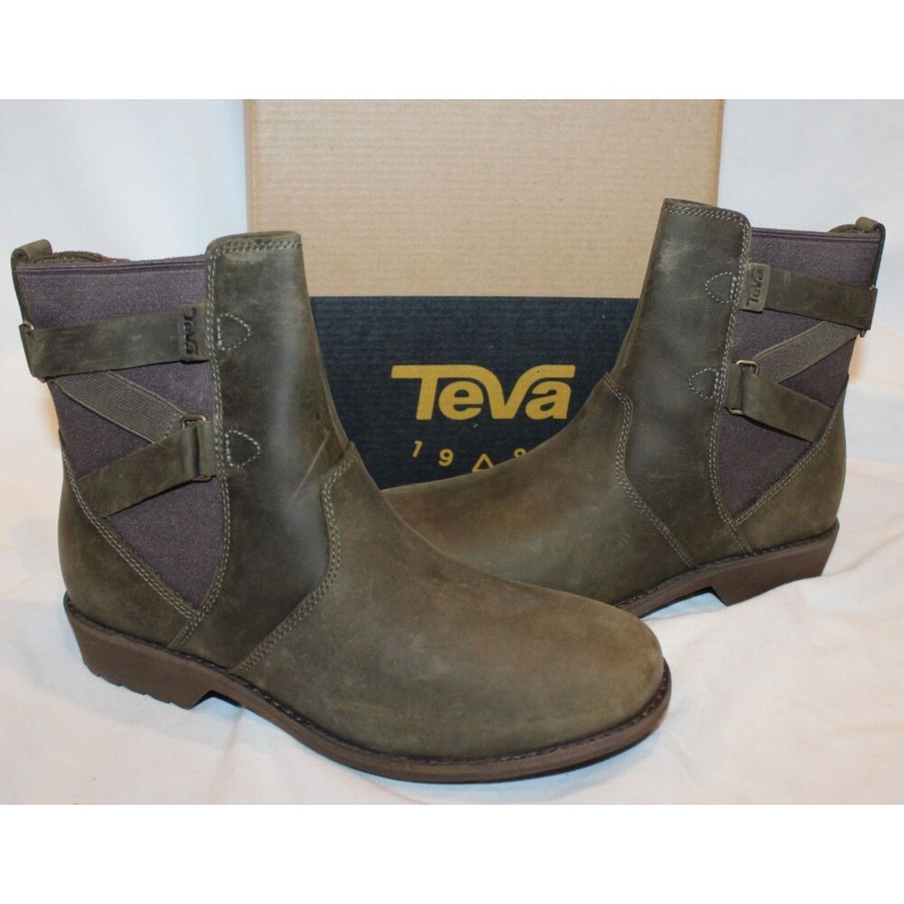 TEVA WOMEN'S DARK OLIVE ELLERY WATERPROOF LEATHER ANKLE BOOTS NIB SZ 7